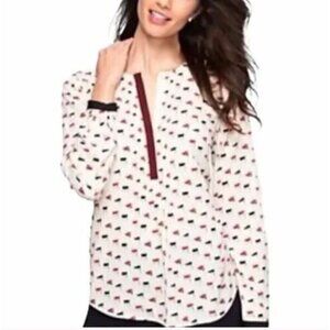 Talbots Top Womens 10 Nautical Flag Pintuck Pleat Popover Semi Sheer Long Sleeve